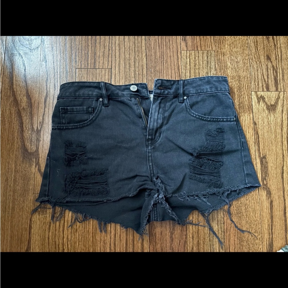 Black Distressed Denim Shorts